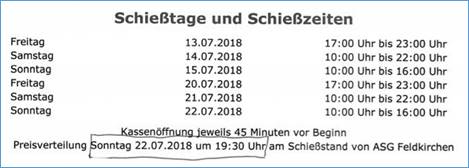 Startzeiten Gauschiessen 2018